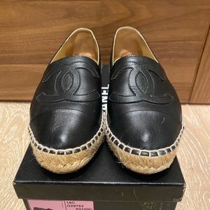 CHANEL ESPADRILLES BLACK SIZE 38 LAMBSKIN